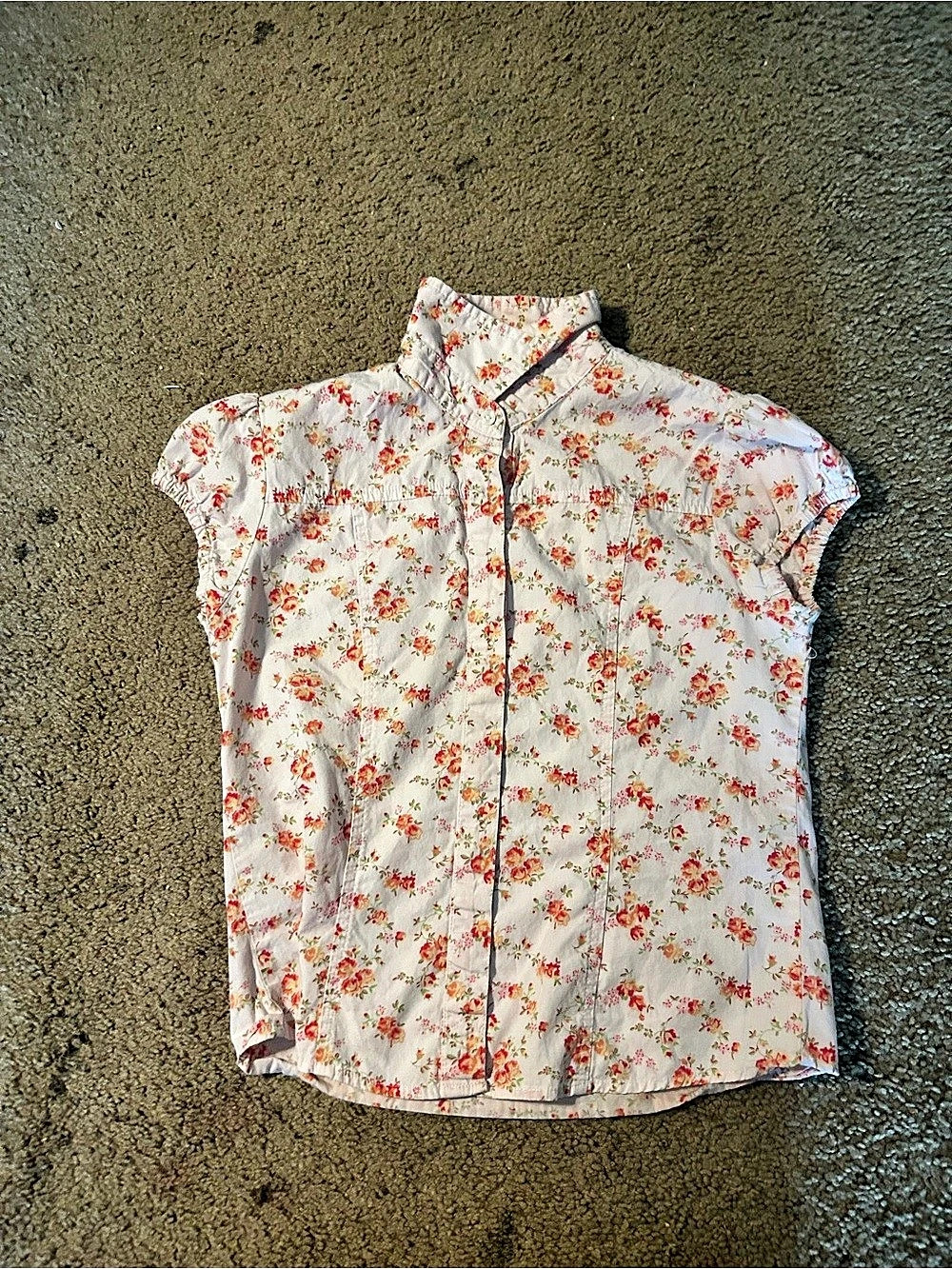 Old Navy Floral Button Front Blouse Pink & White Size Medium